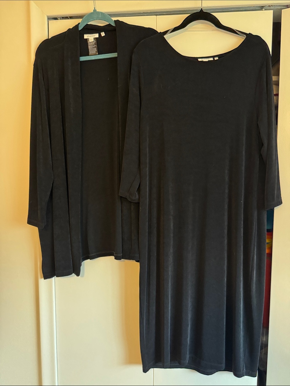 Chicos Black Knit Dress with Matching Open Cardigan
